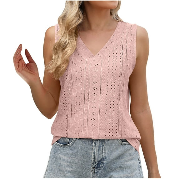 AherBiu Camisole Tops for Women Boho Beach Wear Eyelet Hole V Neck Summer Loose Fitted Vacation Tank Tops