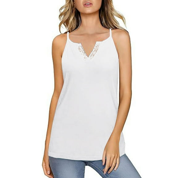 AherBiu Camisole Tops for Women Crochet Notch V Neck Spaghetti Strap Sleeveless Summer Boho Shirts Blouse