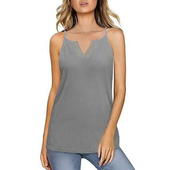 AherBiu Camisole Tops for Women Crochet Notch V Neck Spaghetti Strap Sleeveless Summer Boho Shirts Blouse