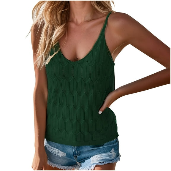 AherBiu Camisole Tops for Women Low Cut Scoop Neck Knitted Summer Tank Tops Sleeveless Sweater Blouse