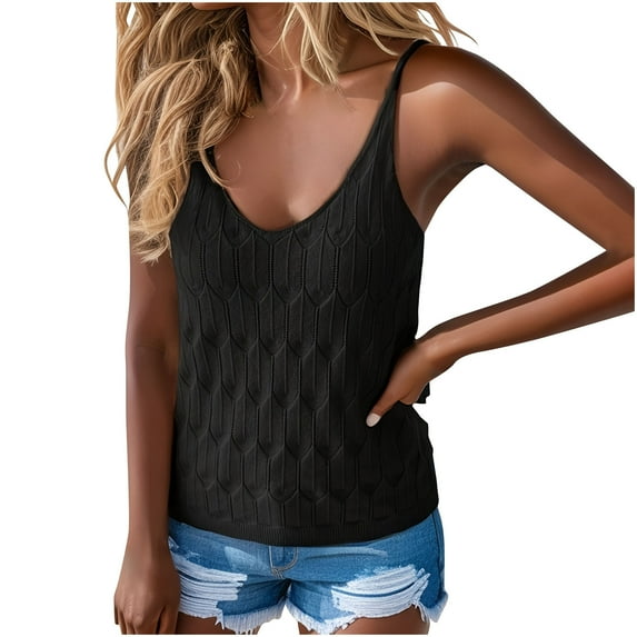 AherBiu Camisole Tops for Women Low Cut Scoop Neck Knitted Summer Tank Tops Sleeveless Sweater Blouse