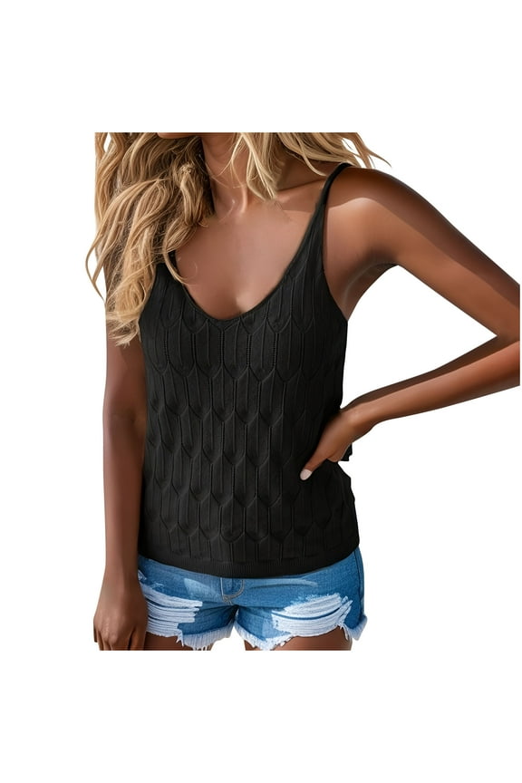 Camisole Tops for Women Low Cut Scoop Neck Knitted Summer Tank Tops Sleeveless Sweater Blouse