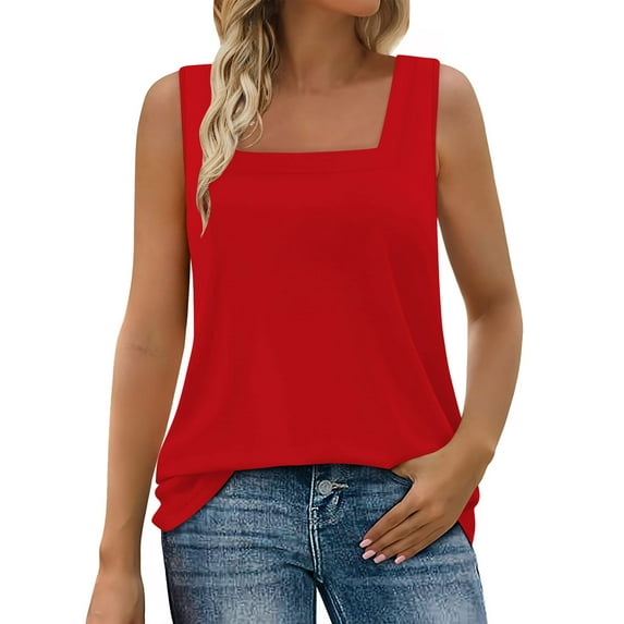 AherBiu Camisole Tops for Women Summer Tank Top Square Neck Sleeveless Casual Loose Comfy Basic Tee Shirts