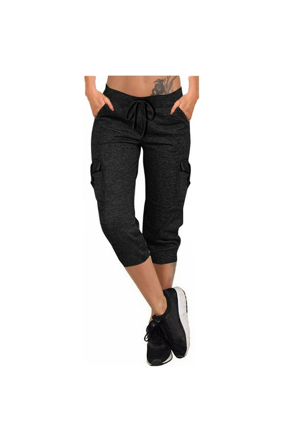 Capri Joggers Cargo Pants for Women Drawstring Waist Athletic Workout Capris Sportswear with Pockets