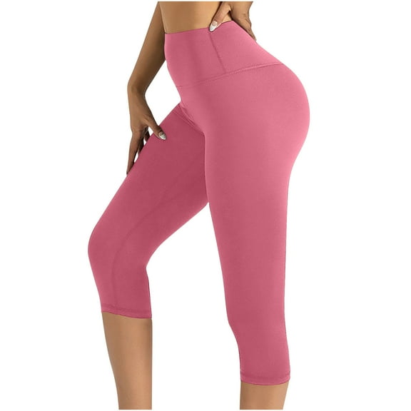 AherBiu Capri Leggings for Women High Waisted Slim Fitted Yoga Capris Compression 3/4 Length Gym Pants