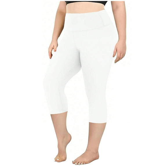 AherBiu Capri Leggings for Women Plus Size Yoga Capris Workout Stretchy High Waisted Slim Fitted Bottoms Capris Pants