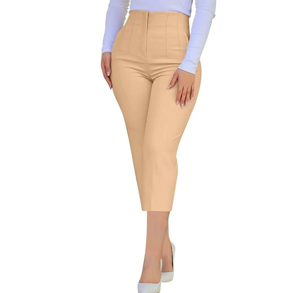 AherBiu Capri Leggings for Women Yoga Capris Stretch High Waisted Slim Fitted Business Casual Pants 3/4 Length