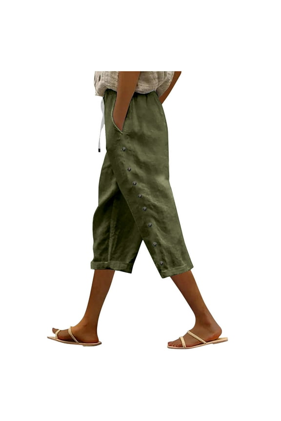 Capri Pants for Women Cotton Linen High Waisted Summer Casual Lightweight Lounge Capris with Pockets
