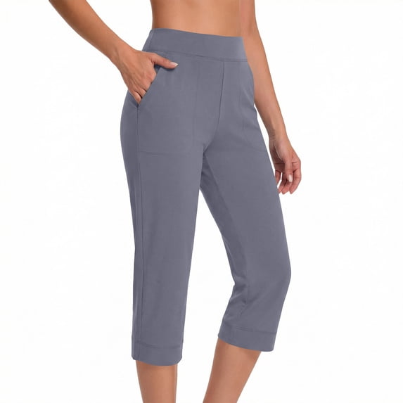 AherBiu Capri Pants for Women Dress Work Capris High Waisted Summer Casual Fitted Yoga Capris with Pockets