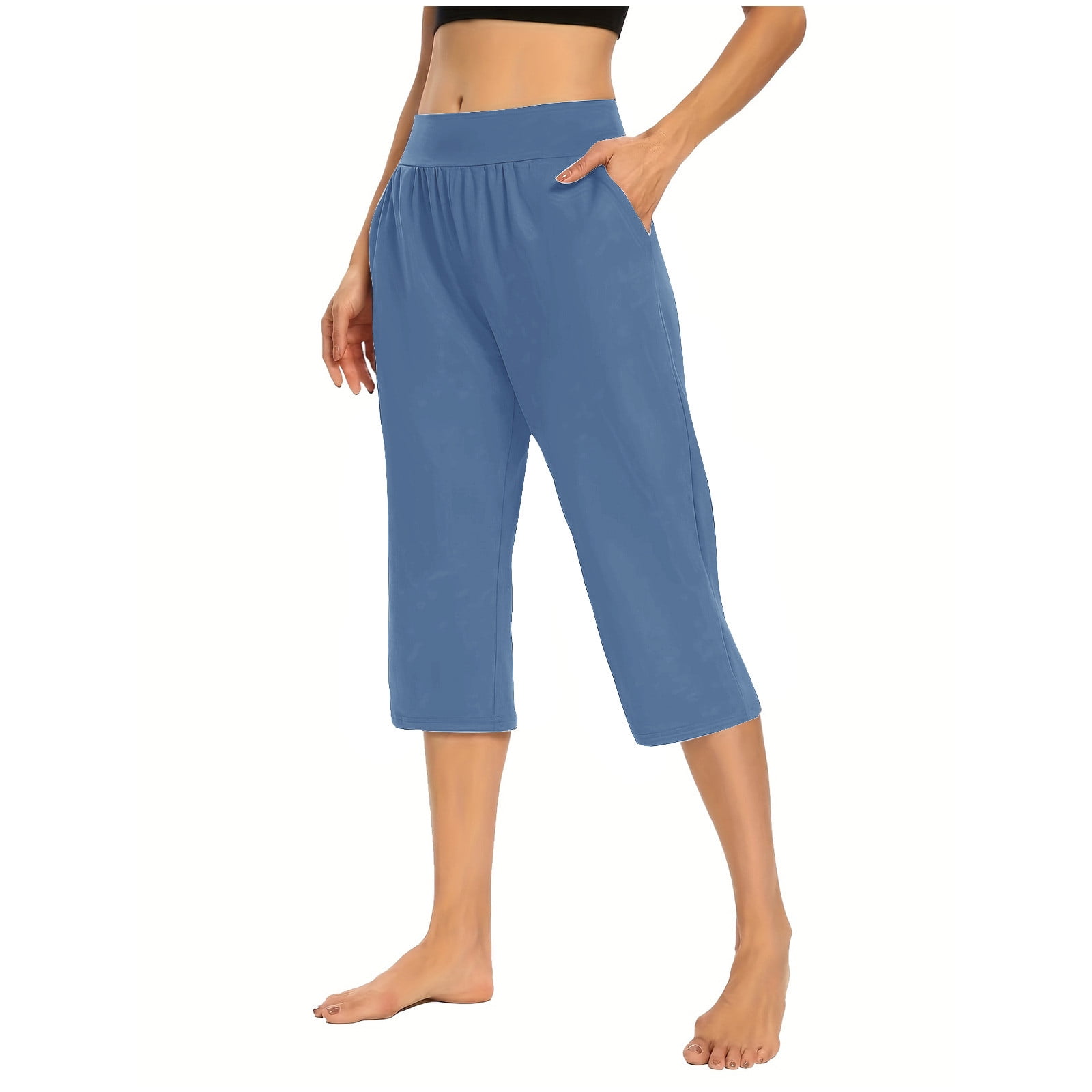 AherBiu Capri Pants for Women High Waisted Straight Leg Sweatpants Yoga ...