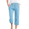 thumbnail image 1 of AherBiu Capri Pants for Women Linen Lightweight Summer Casual Straight Leg 3/4 Length Lounge Trousers, 1 of 5