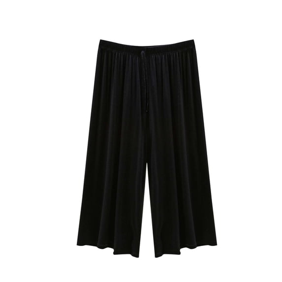 AherBiu Capri Pants for Women Pajamas Capris Straight Wide Leg Loose High Waisted Comfy Sleepwear 3/4 Length Shorts