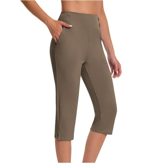 AherBiu Capri Pants for Women Stretch Slim Fitted High Waisted Yoga Capris with Pockets 3/4 Length
