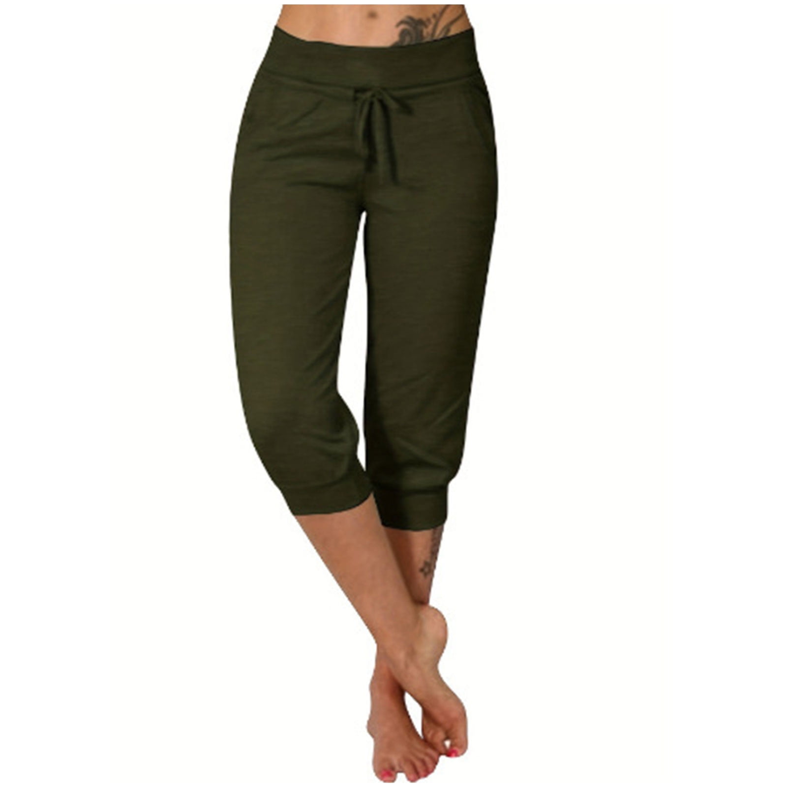 AherBiu Capri Pants for Women Workout Joggers Pants Drawstring High Waisted Sports Cropped Trousers Walmart