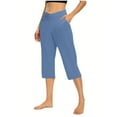 thumbnail image 1 of AherBiu Capri Pants for Women Yoga Pants 3/4 Length Crossover V-Waisted Stretch Summer Casual Capris with Pockets, 1 of 7