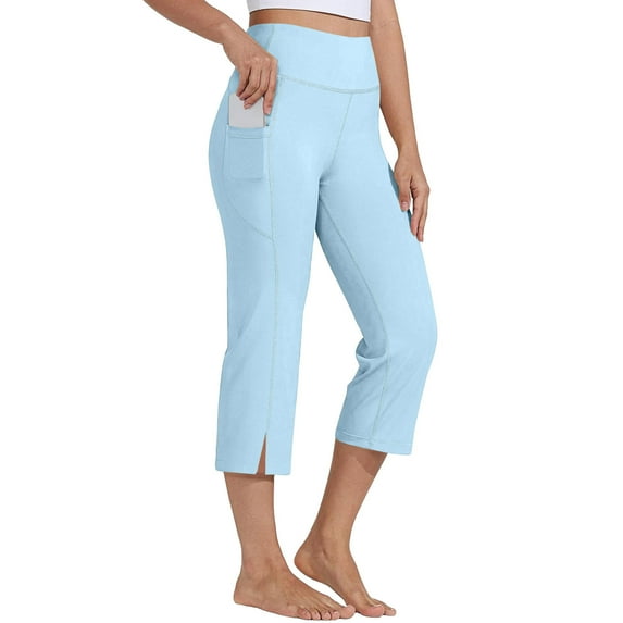 AherBiu Capri Yoga Pants for Women High Waisted Stretch Summer Casual Workout Athletic Capris with Pockets