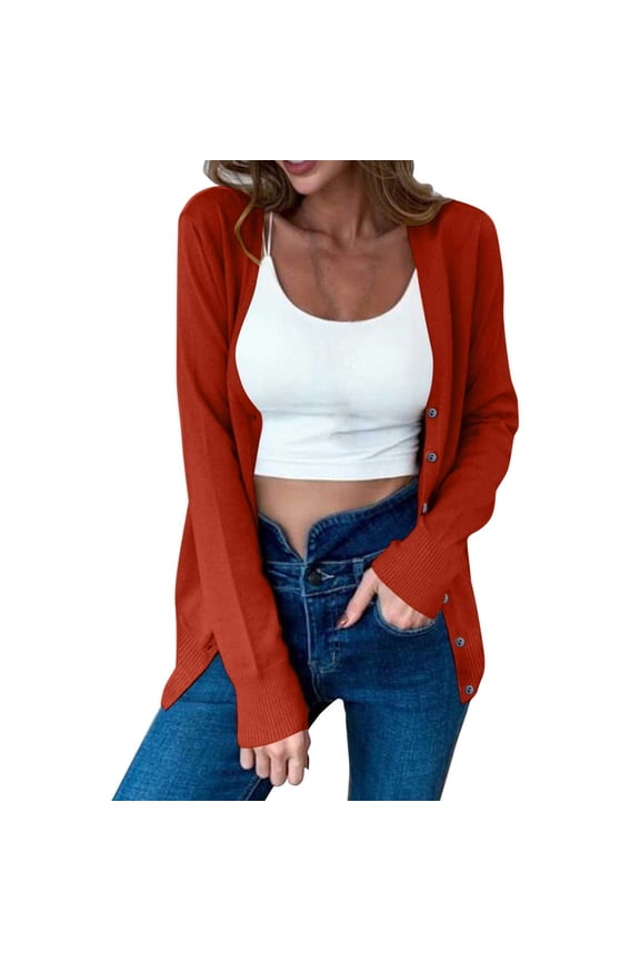 Cardigan Sweaters for Women Lightweight Button down V Neck Fall Long Sleeve Open Front Knitted Outwear