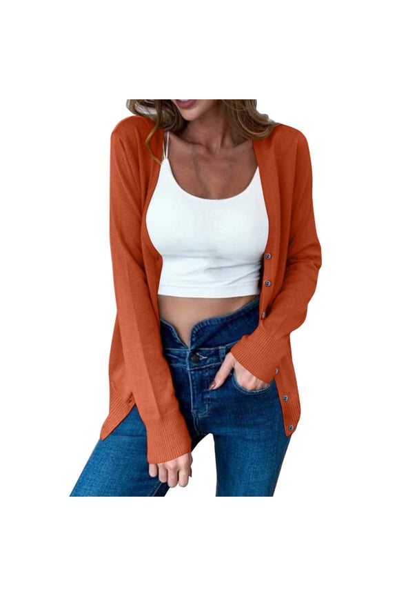 Cardigan Sweaters for Women Lightweight Button down V Neck Fall Long Sleeve Open Front Knitted Outwear