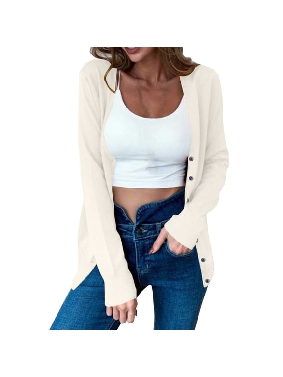 Cardigan Sweaters for Women Lightweight Button down V Neck Fall Long Sleeve Open Front Knitted Outwear