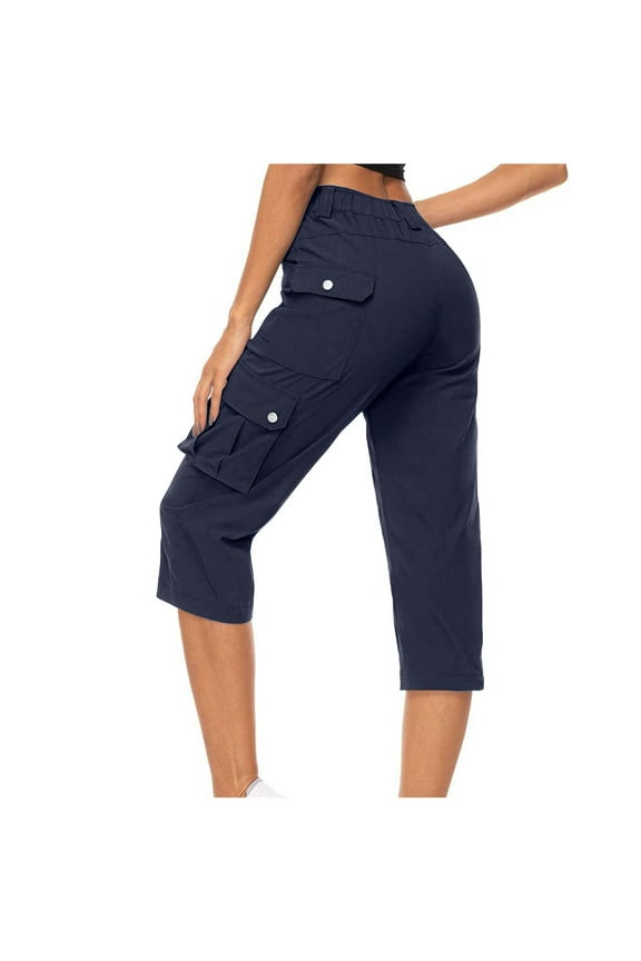 Cargo Capri Pants for Women High Waisted Straight Leg Juniors Hiking Capris with Multi Pockets Streetwear