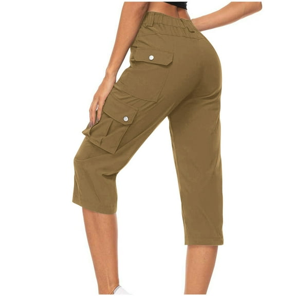 AherBiu Cargo Capri Pants for Women High Waisted Straight Leg Juniors Hiking Capris with Multi Pockets Streetwear