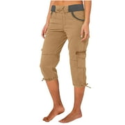 AherBiu Cargo Capri Pants for Women Summer Casual Outdoor Active Hiking Capris Cargos with Multi Pockets