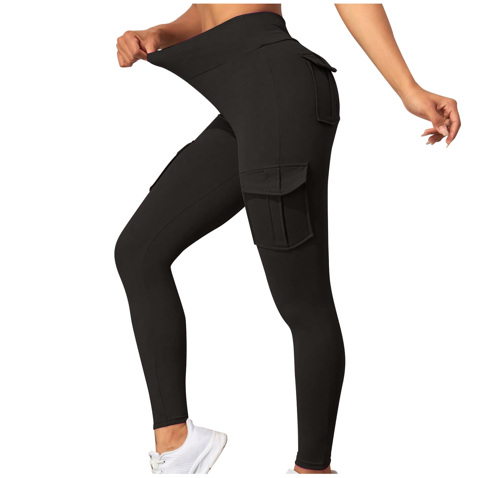 Billenliftende leggings met klepzakken workout cargo legging voor vrouwen hoge taille buikcontrole running yoga broek, Kaki, XL