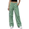 thumbnail image 1 of AherBiu Cargo Pants for Women Button Mid Rise Straight Leg Streetwear Juniors Cargos Loose Fitted Hiking Pants with Pockets(Small,Green), 1 of 8