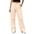 thumbnail image 1 of AherBiu Cargo Pants for Women Button Mid Rise Straight Leg Streetwear Juniors Cargos Loose Fitted Hiking Pants with Pockets(XX-Large,Beige), 1 of 7