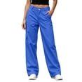 thumbnail image 1 of AherBiu Cargo Pants for Women Button Mid Rise Straight Leg Streetwear Juniors Cargos Loose Fitted Hiking Pants with Pockets(XX-Large,Blue), 1 of 8