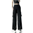 thumbnail image 1 of AherBiu Cargo Pants for Women Drawstring Elastic High Waisted Straight Leg Juniors Streetwear Hiking Trousers with Pockets, 1 of 4