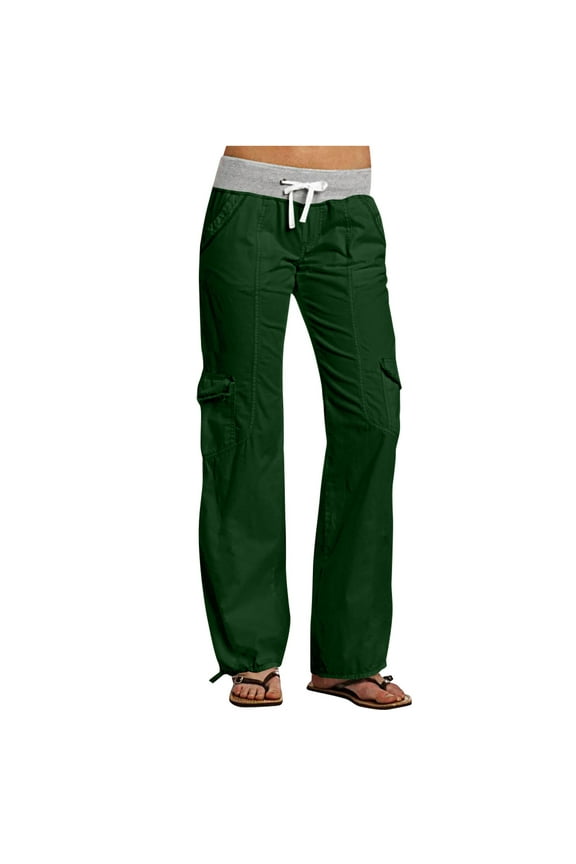 Cargo Pants for Women Hiking Active Pants Juniors Drawstring Waist Streetwear Straight Leg Trousers