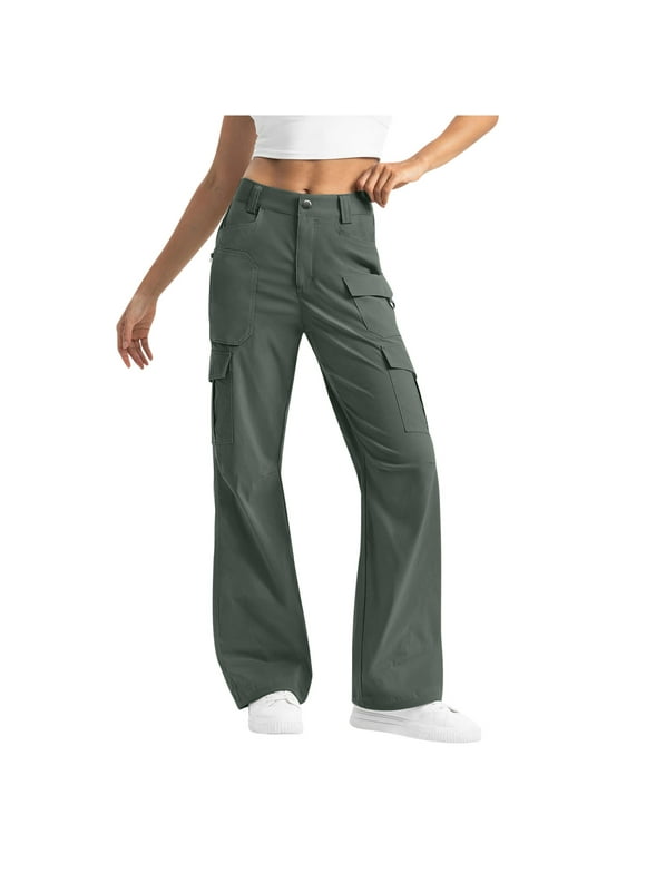 Cargo Pants for Women Juniors Hiking Cargos High Waisted Straight Leg Streetwear Trousers with Multi Pockets