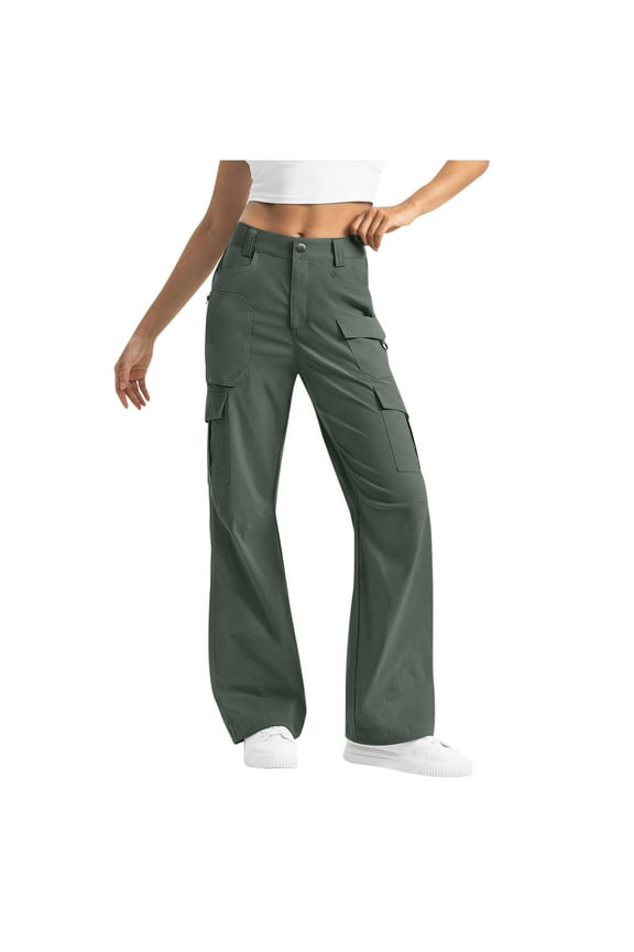 Cargo Pants for Women Juniors Hiking Cargos High Waisted Straight Leg Streetwear Trousers with Multi Pockets