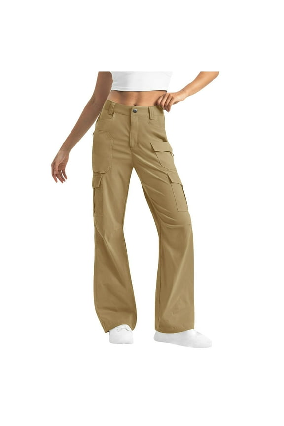 Cargo Pants for Women Juniors Hiking Cargos High Waisted Straight Leg Streetwear Trousers with Multi Pockets