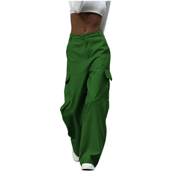 AherBiu Cargo Pants for Women Straight Leg High Waisted Streetwear Juniors Cargos Casual Trousers with Pockets