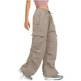 thumbnail image 1 of AherBiu Cargo Pants for Women Straight Wide Leg Pants Drawstring Elastic High Waisted Slacks with Multi Pockets, 1 of 7