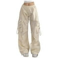 thumbnail image 1 of AherBiu Cargo Pants for Women Straight Wide Leg Stretchy Drawstring High Waisted Classic Cargos Trousers, 1 of 6