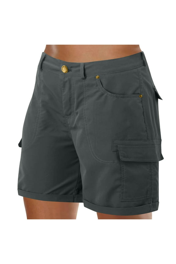 Cargo Shorts for Women Button High Waisted Roll-Up Hem Streetwear Juniors Classic Short Cargos