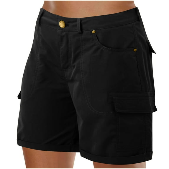 AherBiu Cargo Shorts for Women Button High Waisted Roll-Up Hem Streetwear Juniors Classic Short Cargos