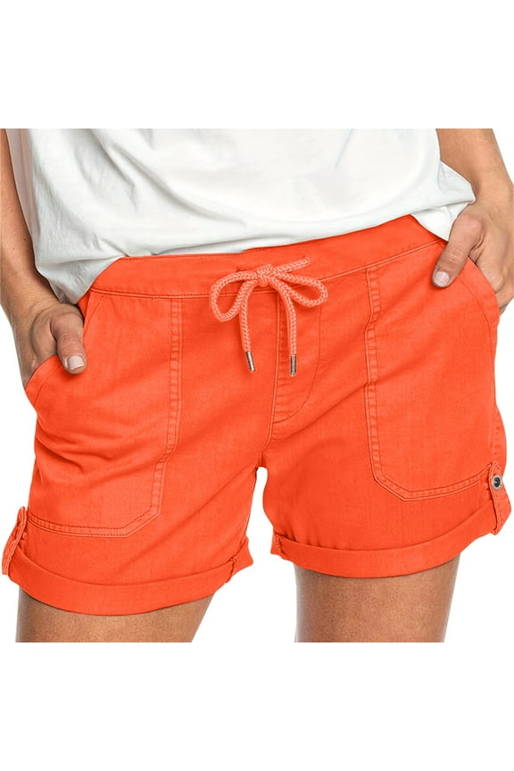 Cargo Shorts for Women Drawstring High Waisted Roll-up Hem Summer Casual Loose Shorts with Pockets