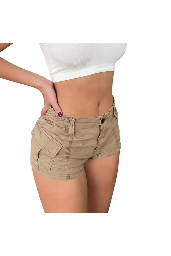 Cargo Shorts for Women Elastic Waisted Casual Fitted Juniors Streetwear Summer Cargos with Multi Pockets