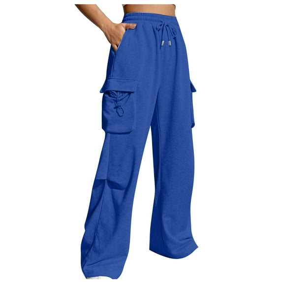 AherBiu Cargo Sweatpants Women Straight Leg Joggers Elastic Drawstring High Waisted Pants with Multi Pockets
