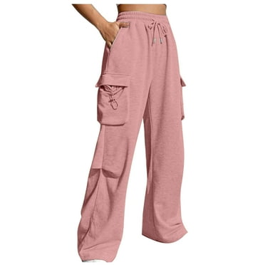 AherBiu Cargo Sweatpants Women Straight Leg Joggers Elastic Drawstring High Waisted Pants with Multi Pockets