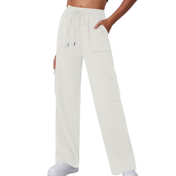 AherBiu Cargo Sweatpants for Women Joggers High Waisted Straight Leg Casual Loose Trousers with Pockets