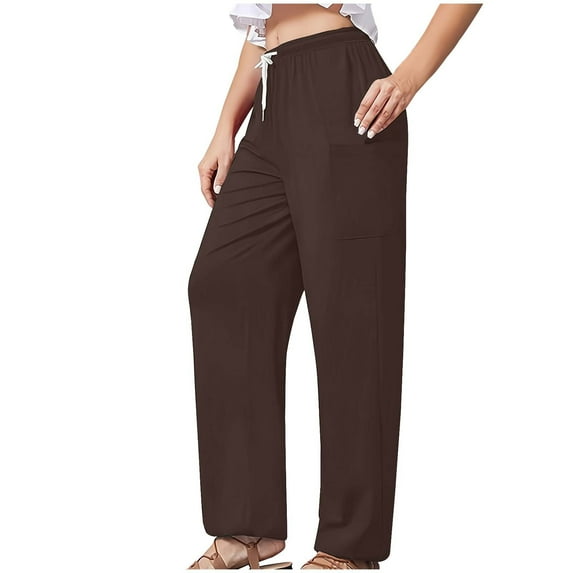 AherBiu Casual Pants for Women Drawstring Elastic High Waisted Loose Fitted Pajamas Sweatpants with Pockets