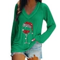 thumbnail image 1 of AherBiu Christmas Tops for Women Long Sleeve V Neck Printed Loose Comfy Basic Layer T Shirts Blouse, 1 of 5