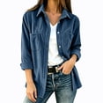 thumbnail image 1 of AherBiu Corduroy Shacket for Women Button down Shirt Lapel Collared Open Front Vintage Long Sleeve Tops with Pocket(Medium,Navy), 1 of 7