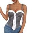 thumbnail image 1 of AherBiu Corset Tops for Women Low Cut Striped Cropped Tank Top Slim Fitted Camisole Cute Shirts, 1 of 9