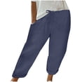 thumbnail image 1 of AherBiu Cotton Linen Pants for Women Drawstring High Waisted Straight Leg Lightweight Summer Casual Trousers, 1 of 6
